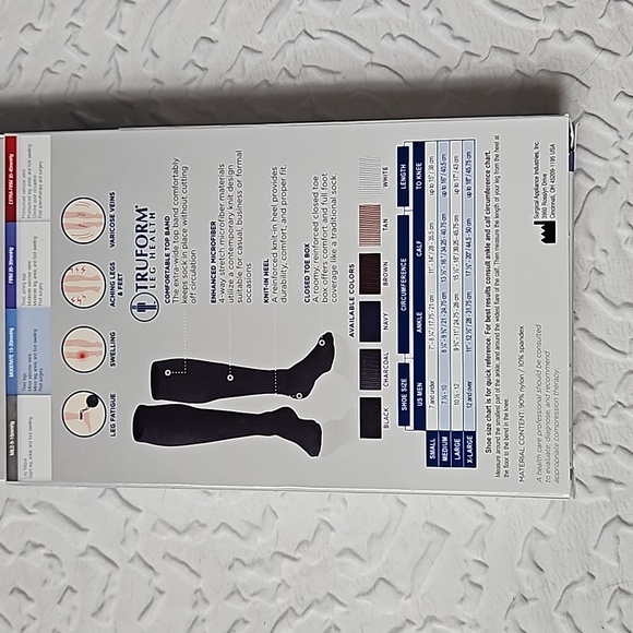 TRUFORM MENS MICROFIBER DRESS SOCKS IN BLACK SIZE MED-15-20 MMHG COMPRESSION - Picture 4 of 5